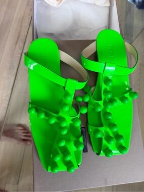 Tibi Dex Studded Patent Sandal Neon Green 40
